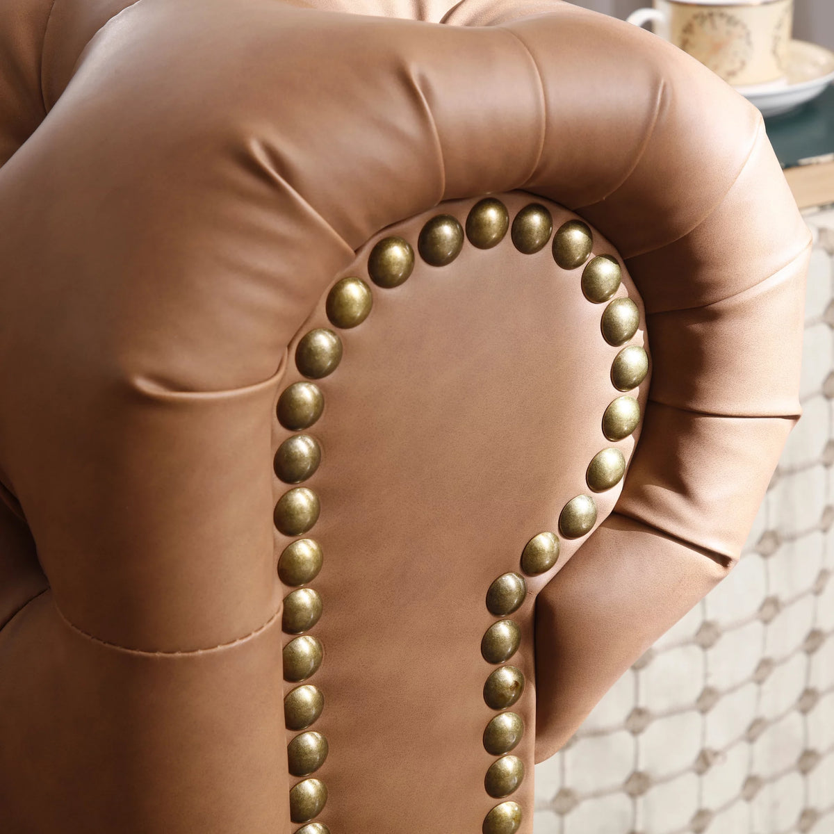 Brown Faux Leather Chesterfield Sofa J976
