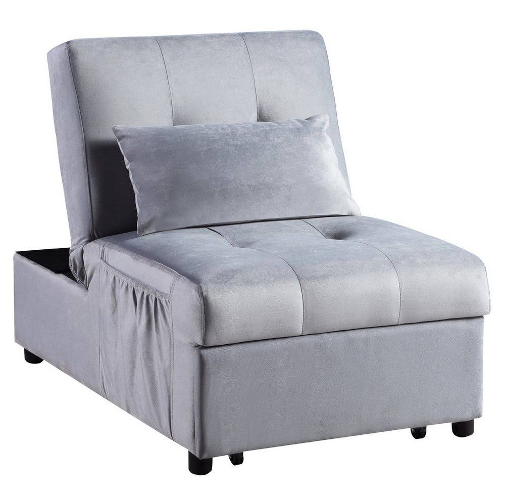 Gray Wood Storage Bench with Pull Out Ottoman B38557