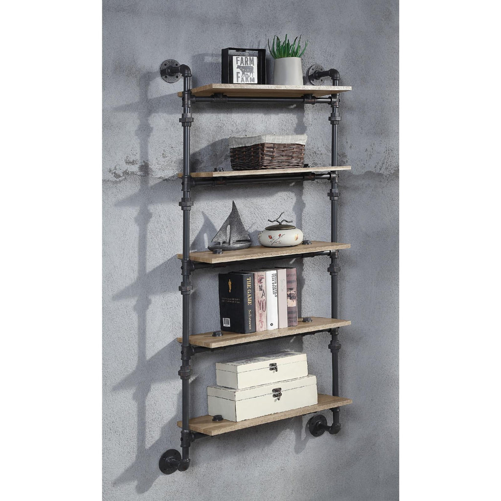 Oak and Sandy Black 5 Shelf Wall Rack Z52498