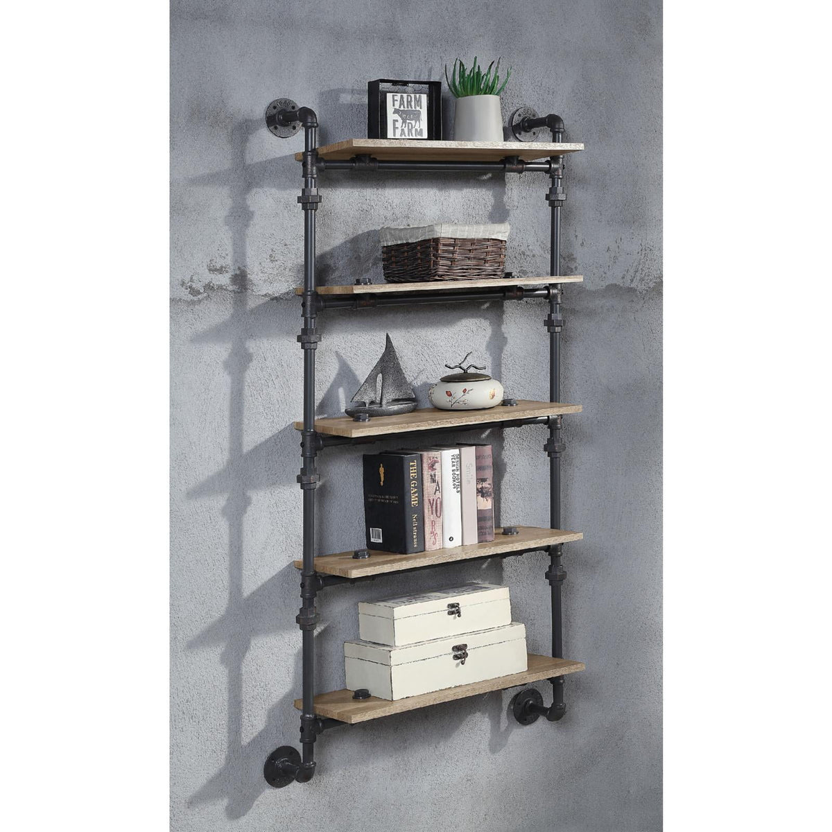 Oak and Sandy Black 5 Shelf Wall Rack Z52498