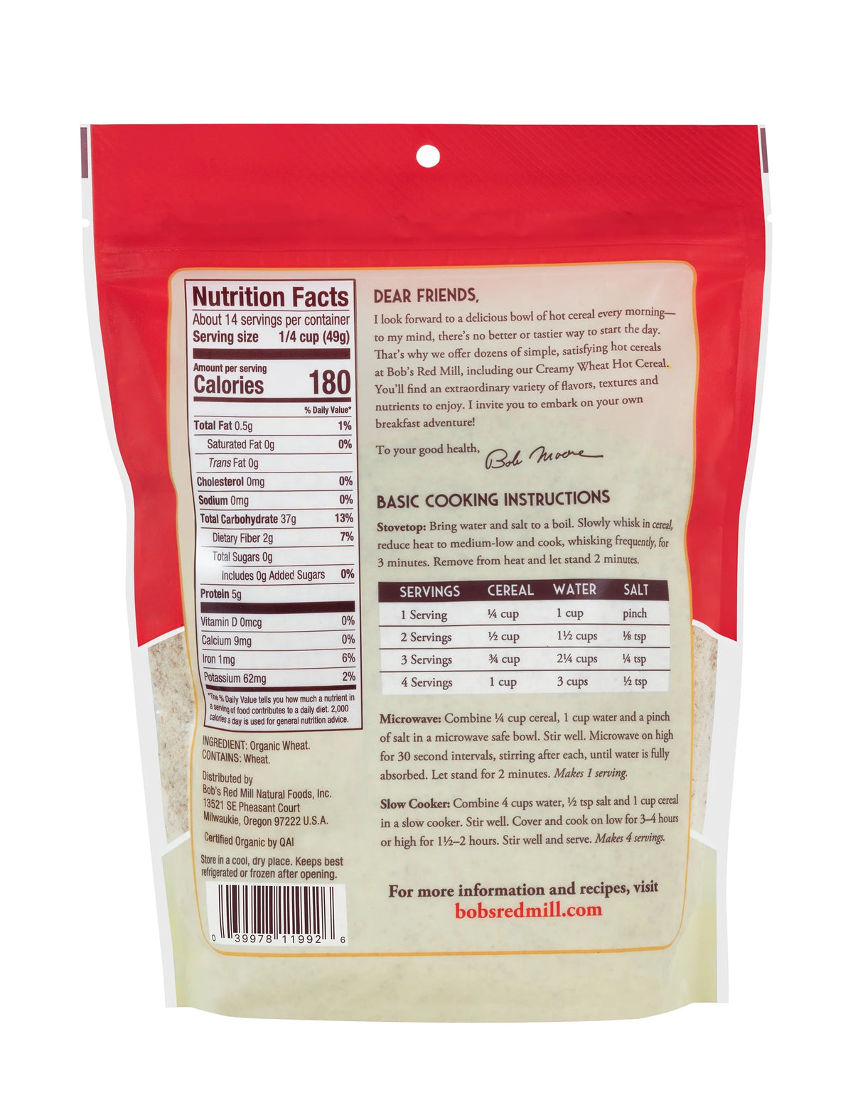 Organic Creamy Wheat Hot Cereal 24 oz P680412
