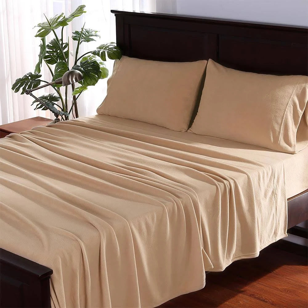 Twin XL Cream White Microfleece Sheet Set C937987