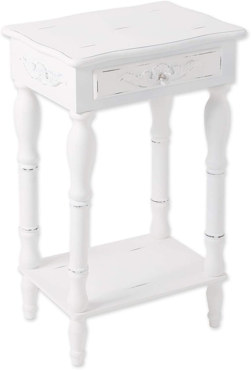 Set of 2 Carved Wood White Nightstands G596