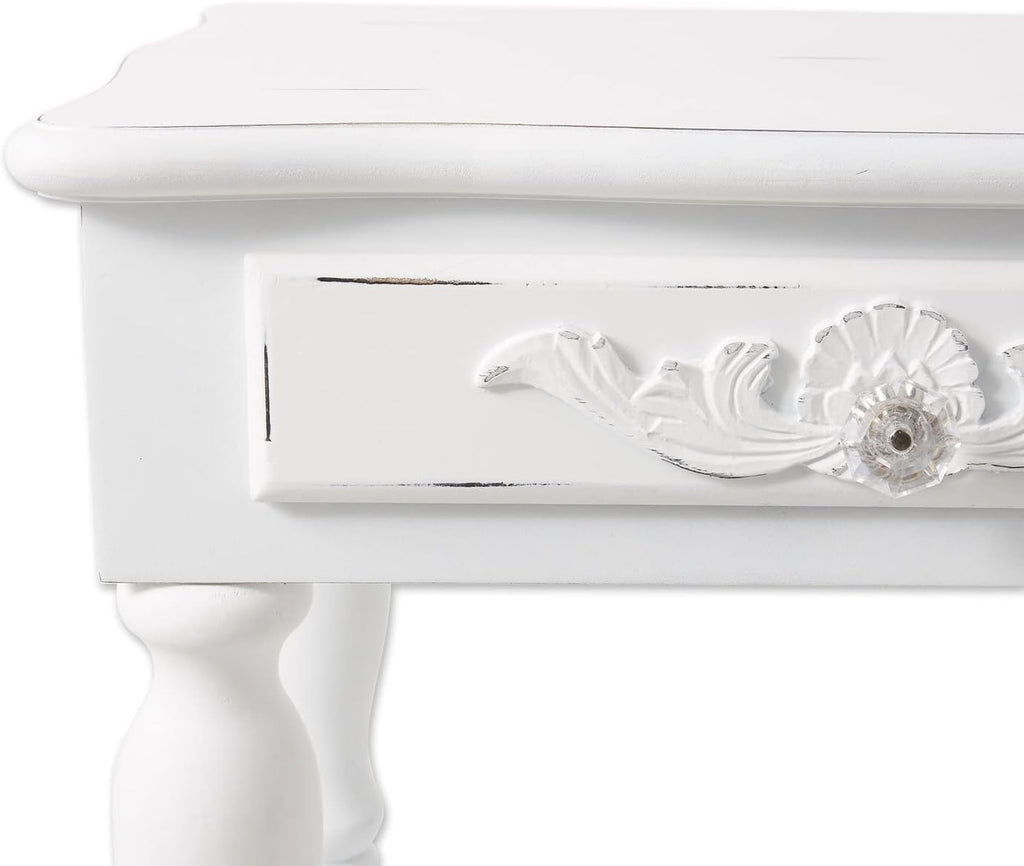Set of 2 Carved Wood White Nightstands G596