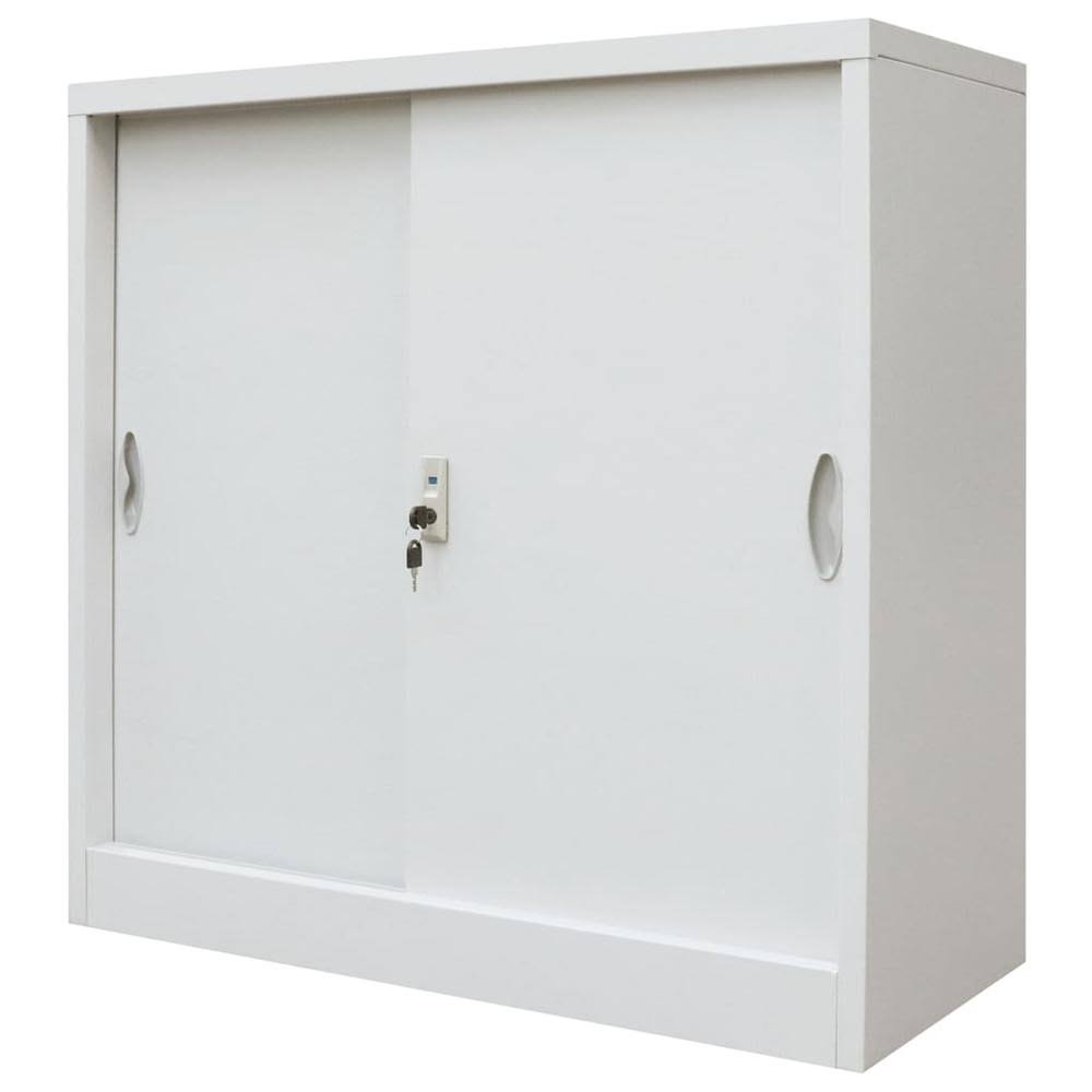 Gray Metal Office Cabinet with Sliding Doors I49900