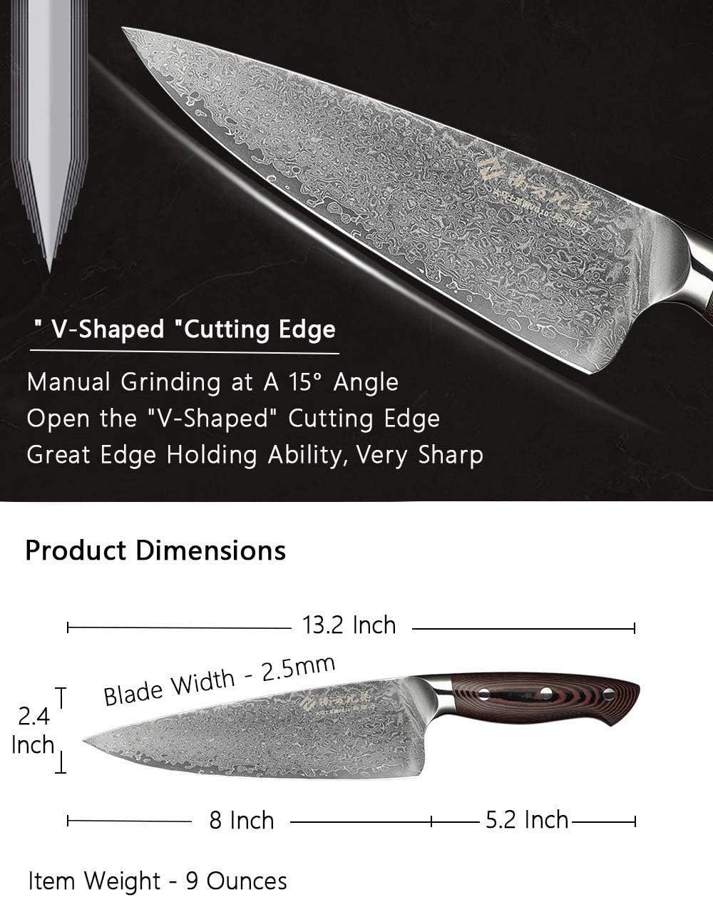 Damascus Chef Knife 8 Inch VG10 High Carbon Stainless Steel Knife D601470