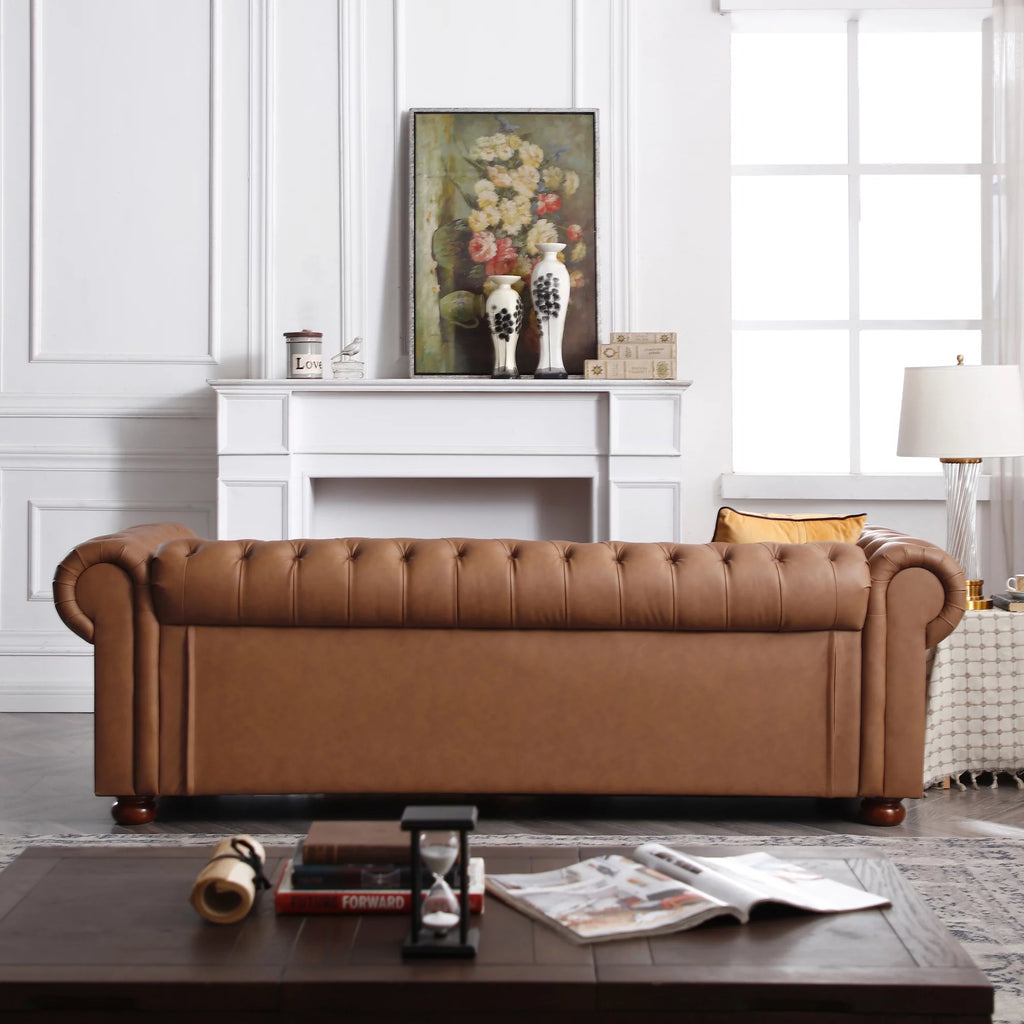 Brown Faux Leather Chesterfield Sofa J976