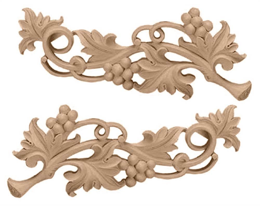 Large Grape Scrolls Pair, 14 1/2-Inch x 5 5/8-Inch x 1-Inch, Maple E1302