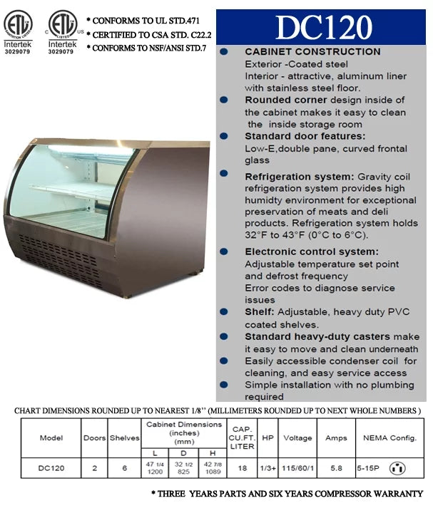 18 Cu Ft Curved Glass Deli Display Case D4931