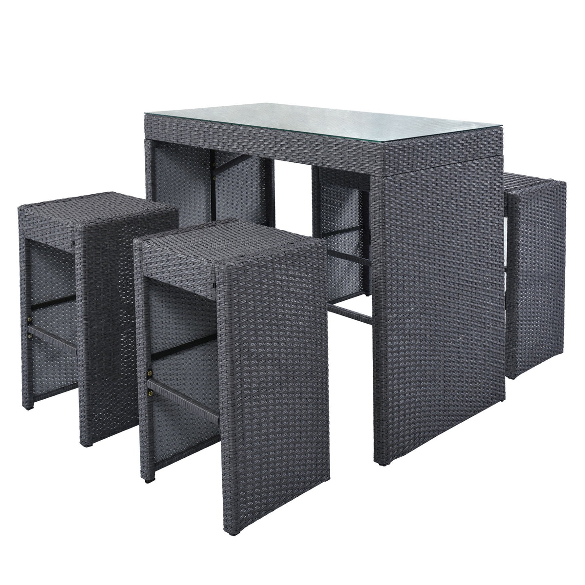 5 Pieces All-Weather Wicker Patio Dining Table Set L393