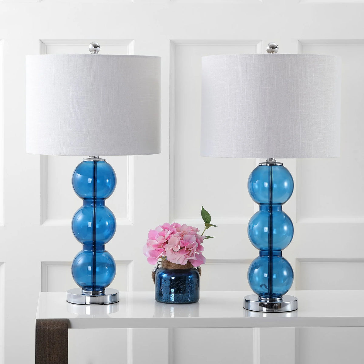 Cobalt Blue Chrome Glass LED Table Lamp Set of 2 K66455