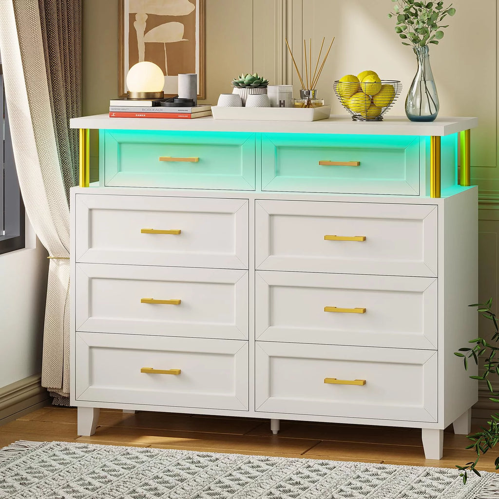 White 8 Drawer Dresser with LED Light N1966