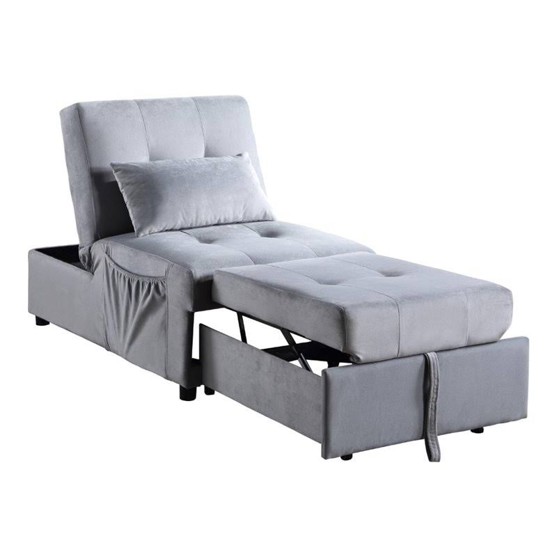 Gray Wood Storage Bench with Pull Out Ottoman B38557