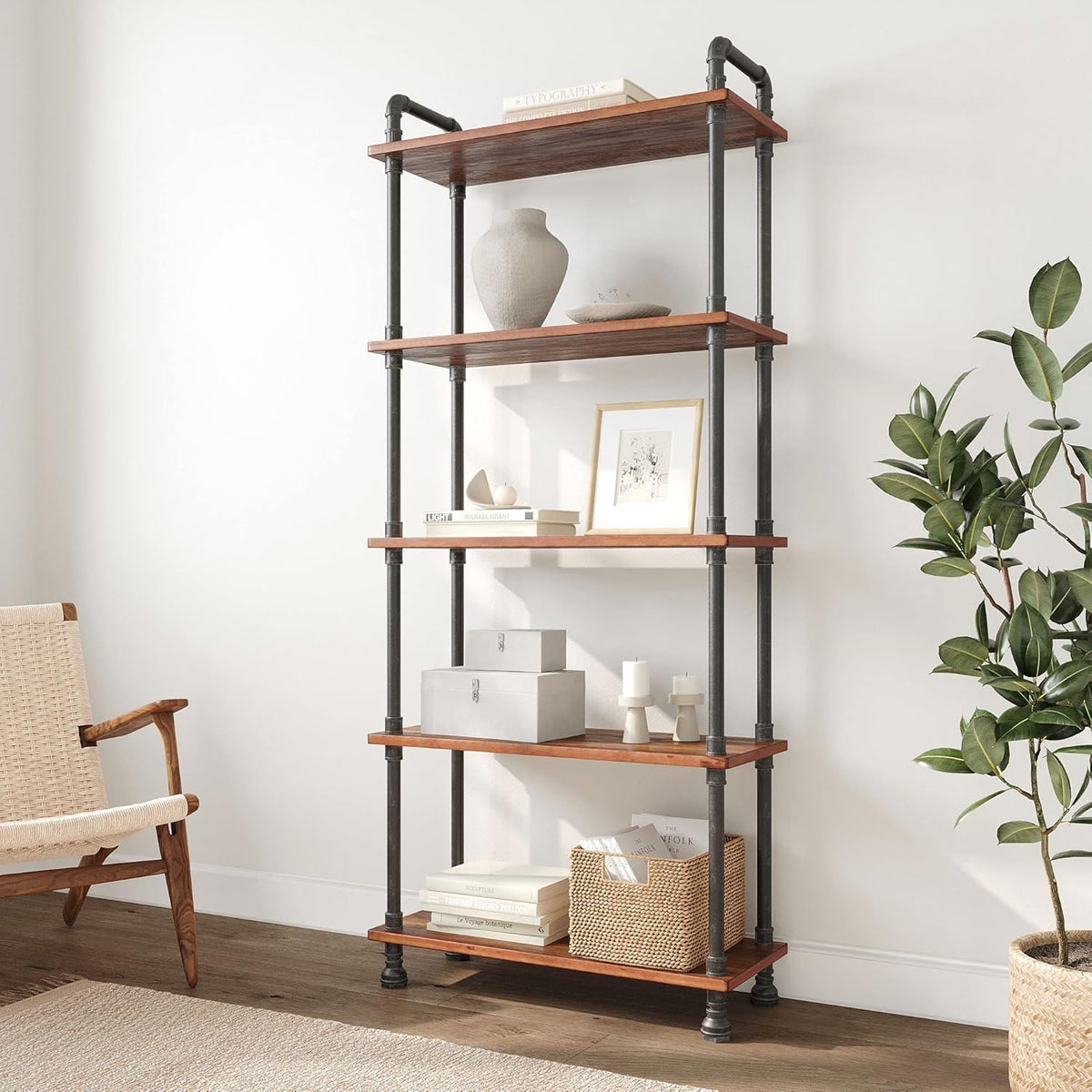 5-Tier Pine and Metal Etagere Bookcase I3184
