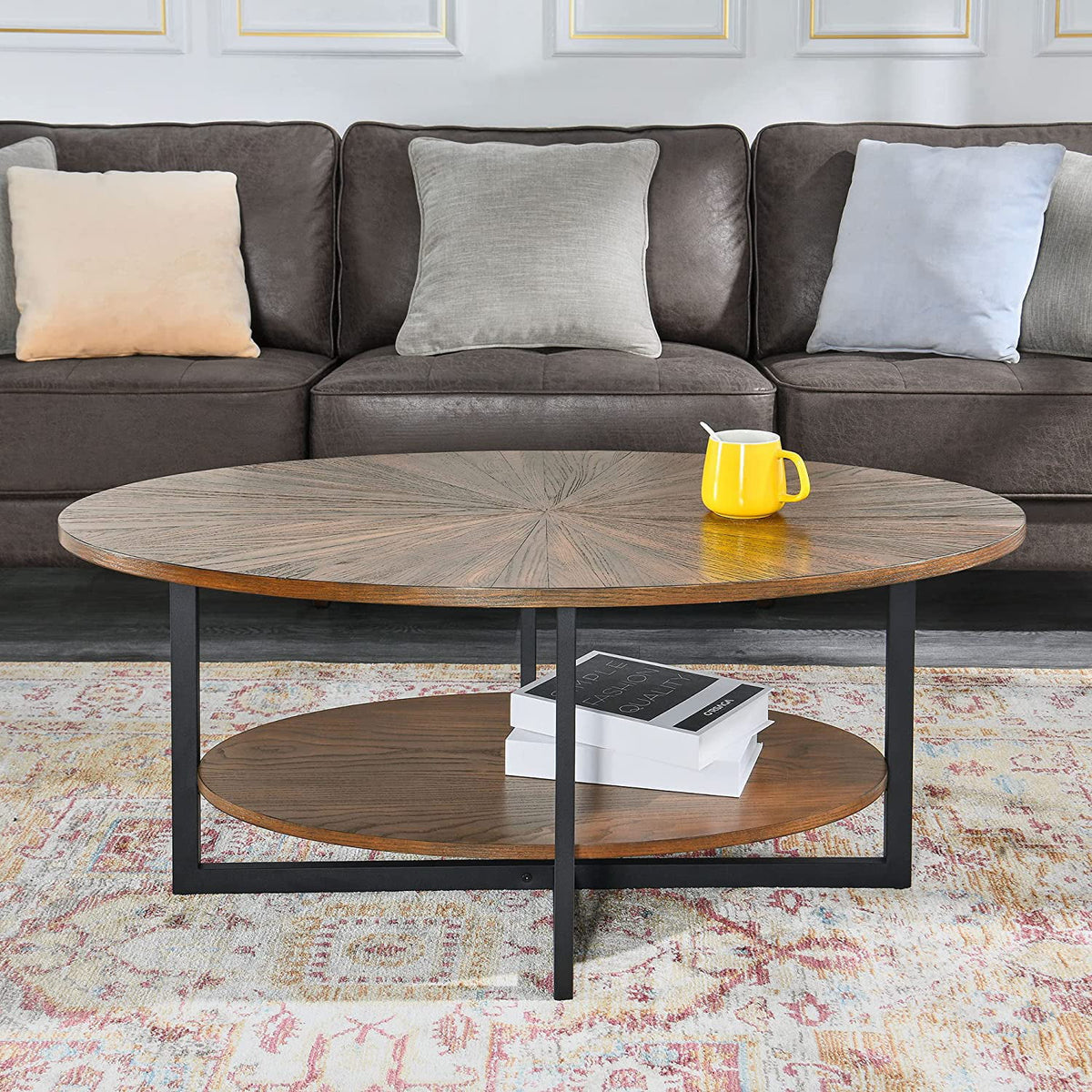Wood Oval 2-Tier Coffee Table with Metal Legs D4423