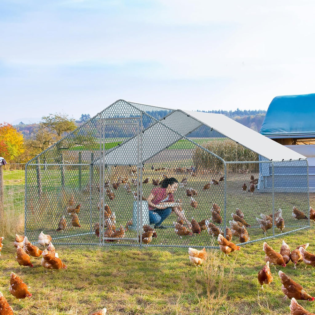 Large Metal Chicken Coop with Waterproof Cover B498892