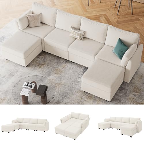Beige 6 Seat Modular Sectional Sofa with Storage E47515