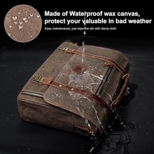 15.6 Inch Waterproof Waxed Canvas Leather Laptop Messenger Bag S462447
