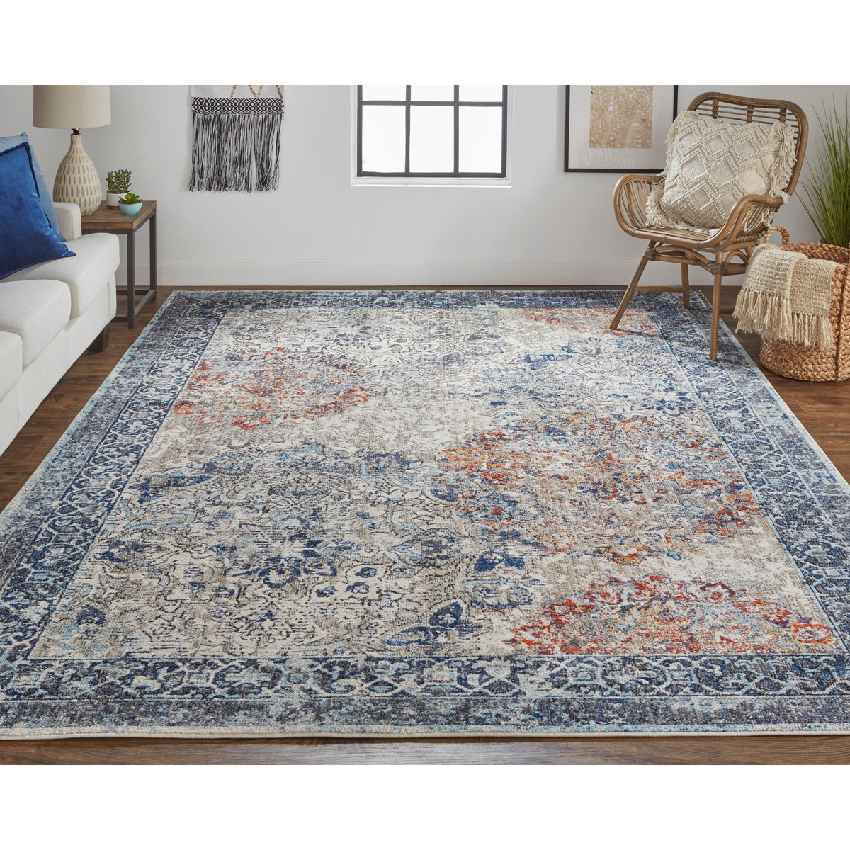 Blue/Ivory/Red Area Rug N814