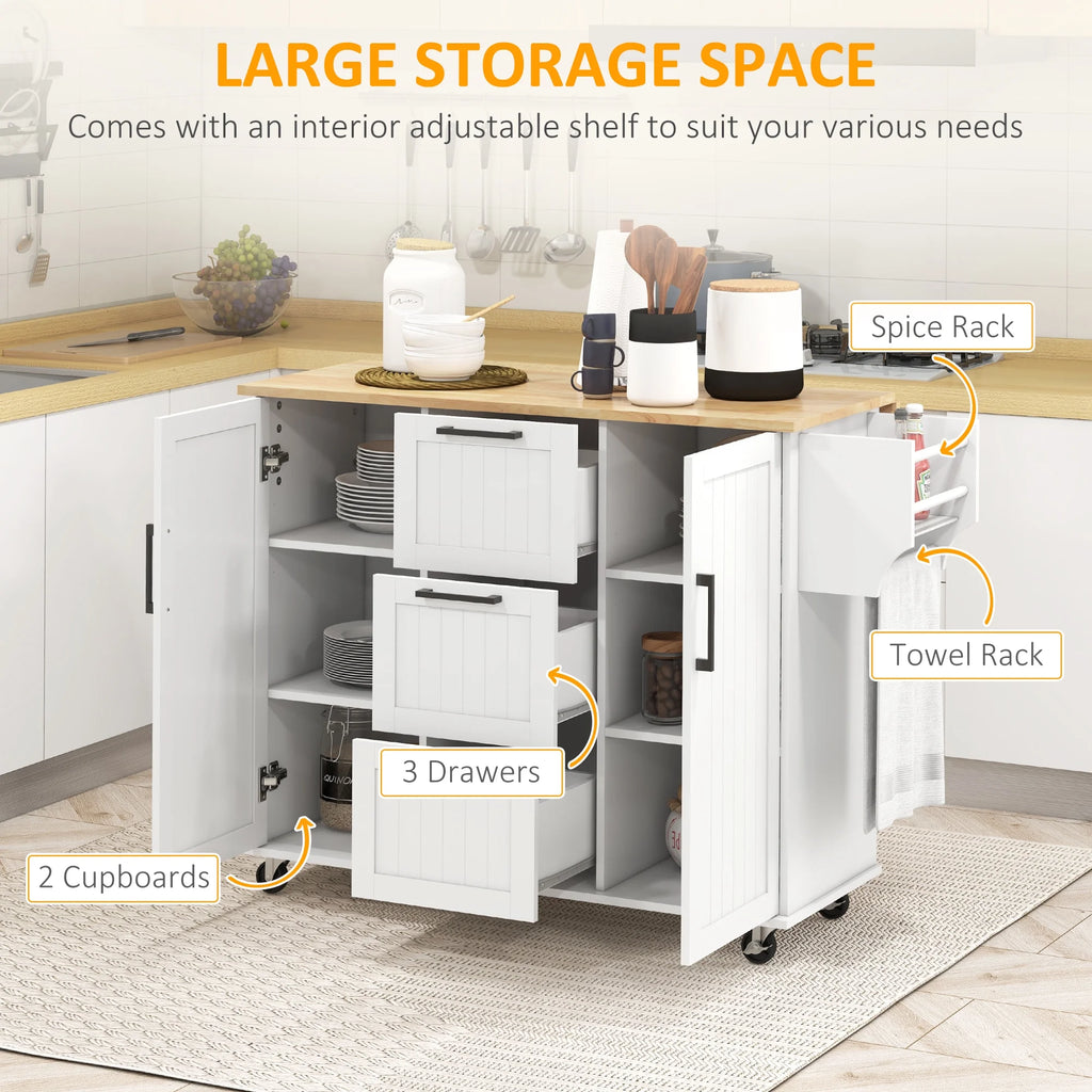 White Kitchen Island on Wheels G683