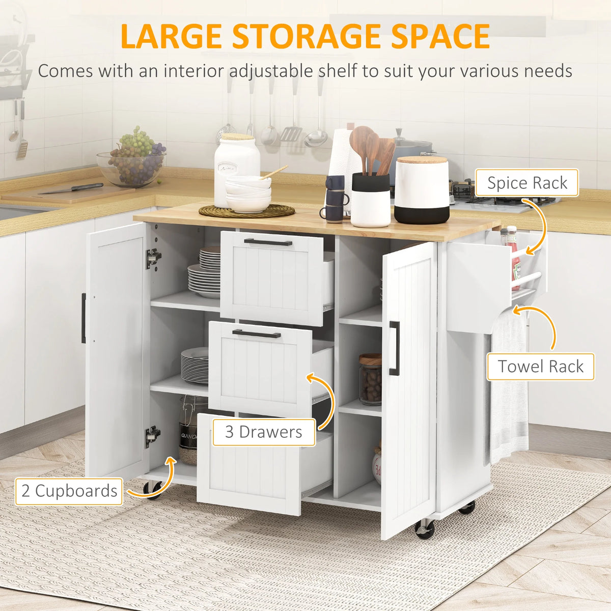 White Kitchen Island on Wheels G683