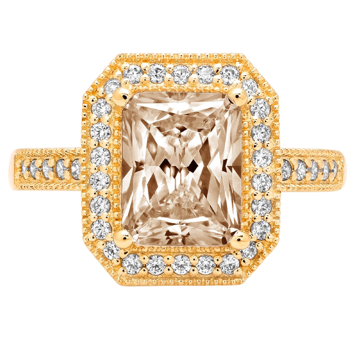 Champagne Simulated Diamond Halo Ring K14341