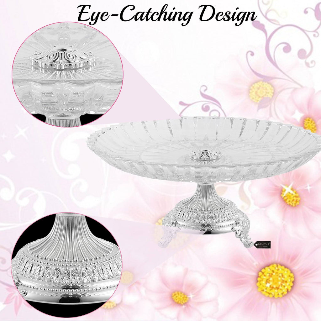 Crystal Cake Plate Decorative Dish Round Serving Platter with Silver Plated Pedestal Base N78778