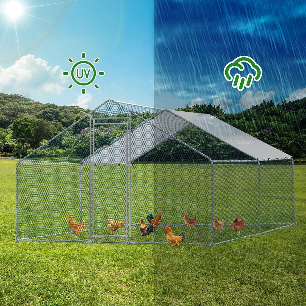Large Metal Chicken Coop with Waterproof Cover B498892