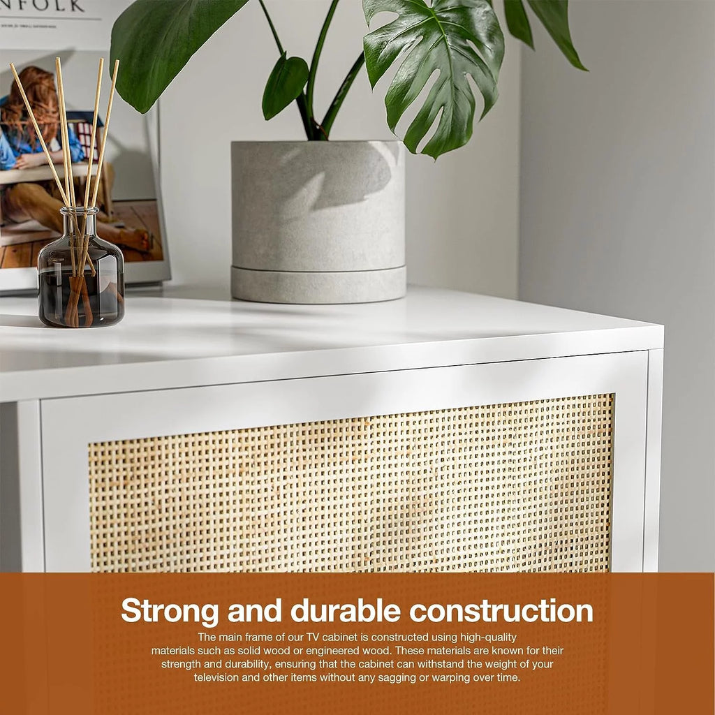 White Rattan TV Stand for 65 Inch TV D134
