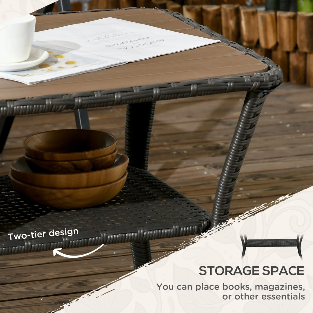 Rattan Outdoor Coffee Table with 2-Layer Storage Shelf C656699
