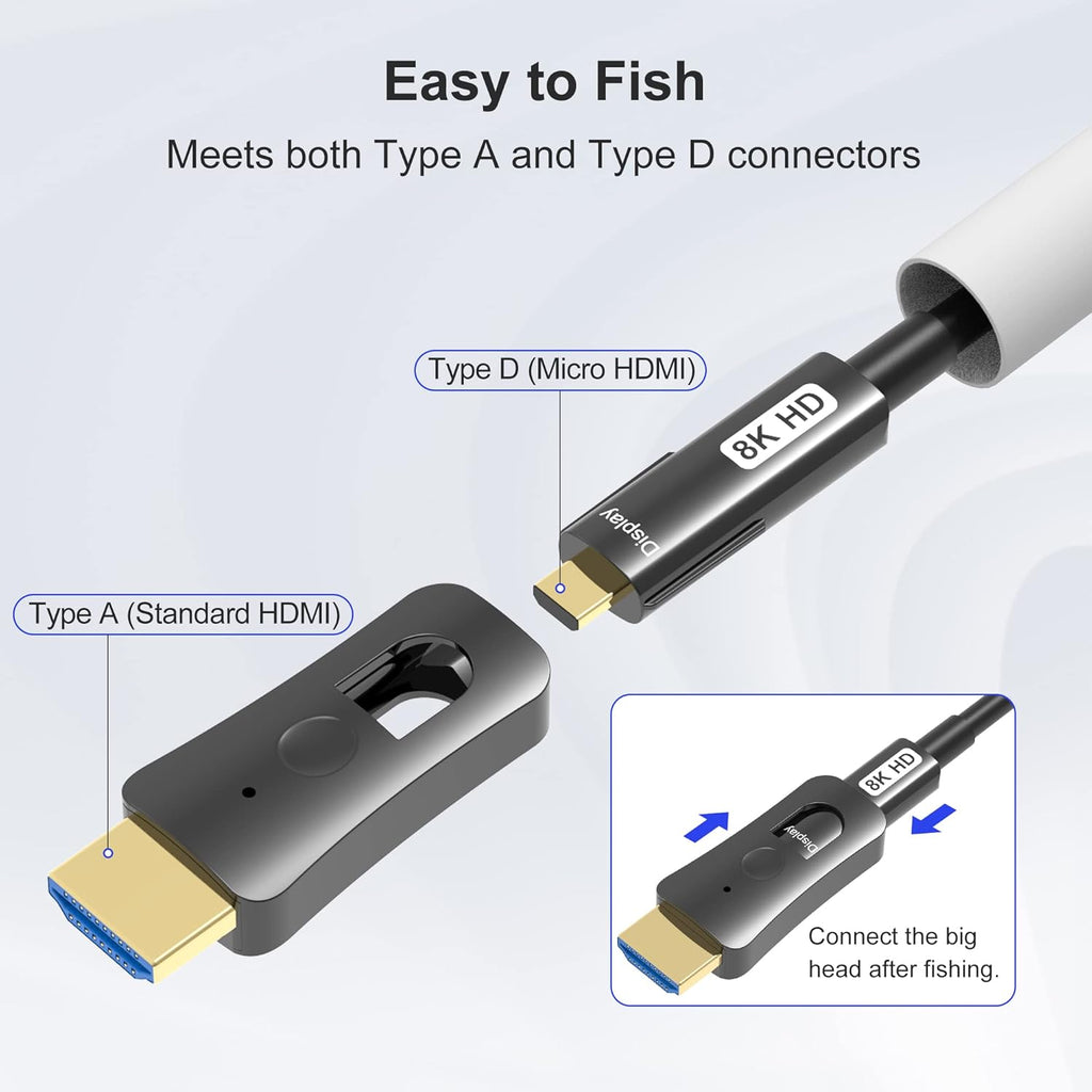 8K Fiber Optic HDMI Cable 100ft with Dual Micro HDMI and Standard HDMI Connectors V100