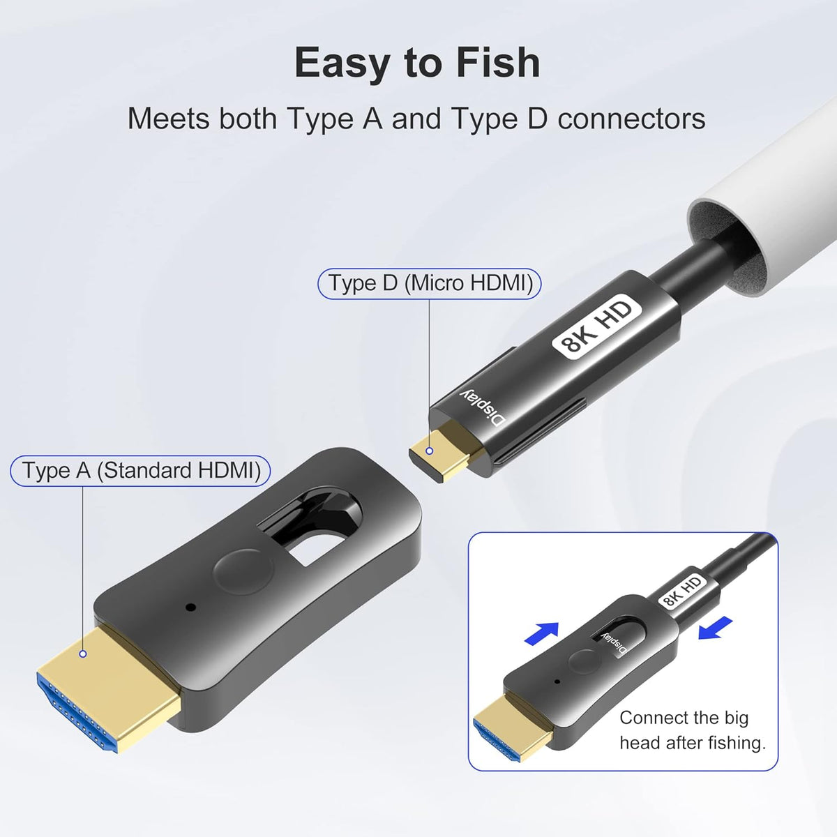 8K Fiber Optic HDMI Cable 100ft with Dual Micro HDMI and Standard HDMI Connectors V100