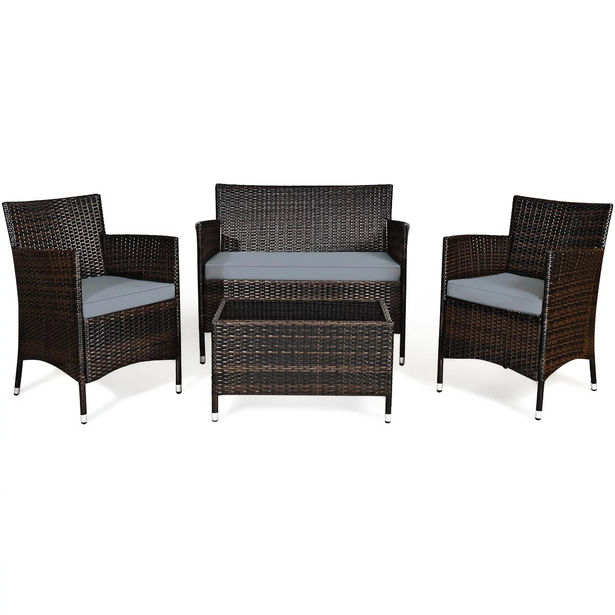 4-Piece Patio Rattan Wicker Furniture Set with Red Cushions P455774