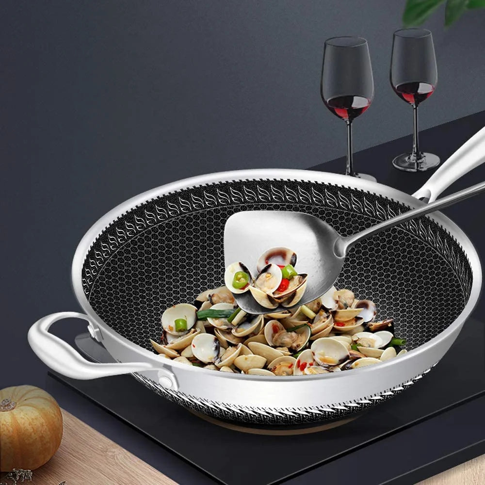 Stainless Steel Non Stick Honeycomb Frying Pan with Glass Lid X26649