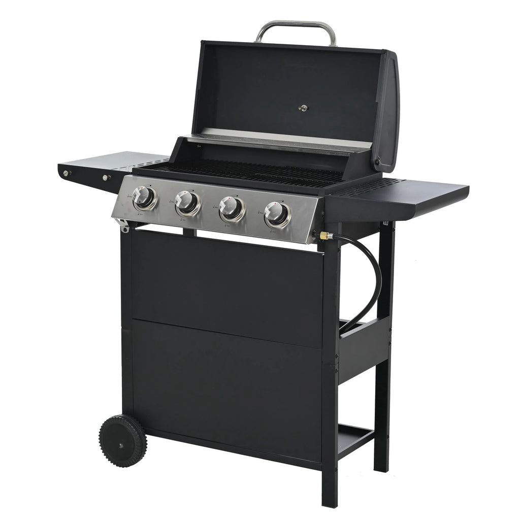 4 Burner Stainless Steel Propane Gas Grill with Side Burner and Thermometer V3323