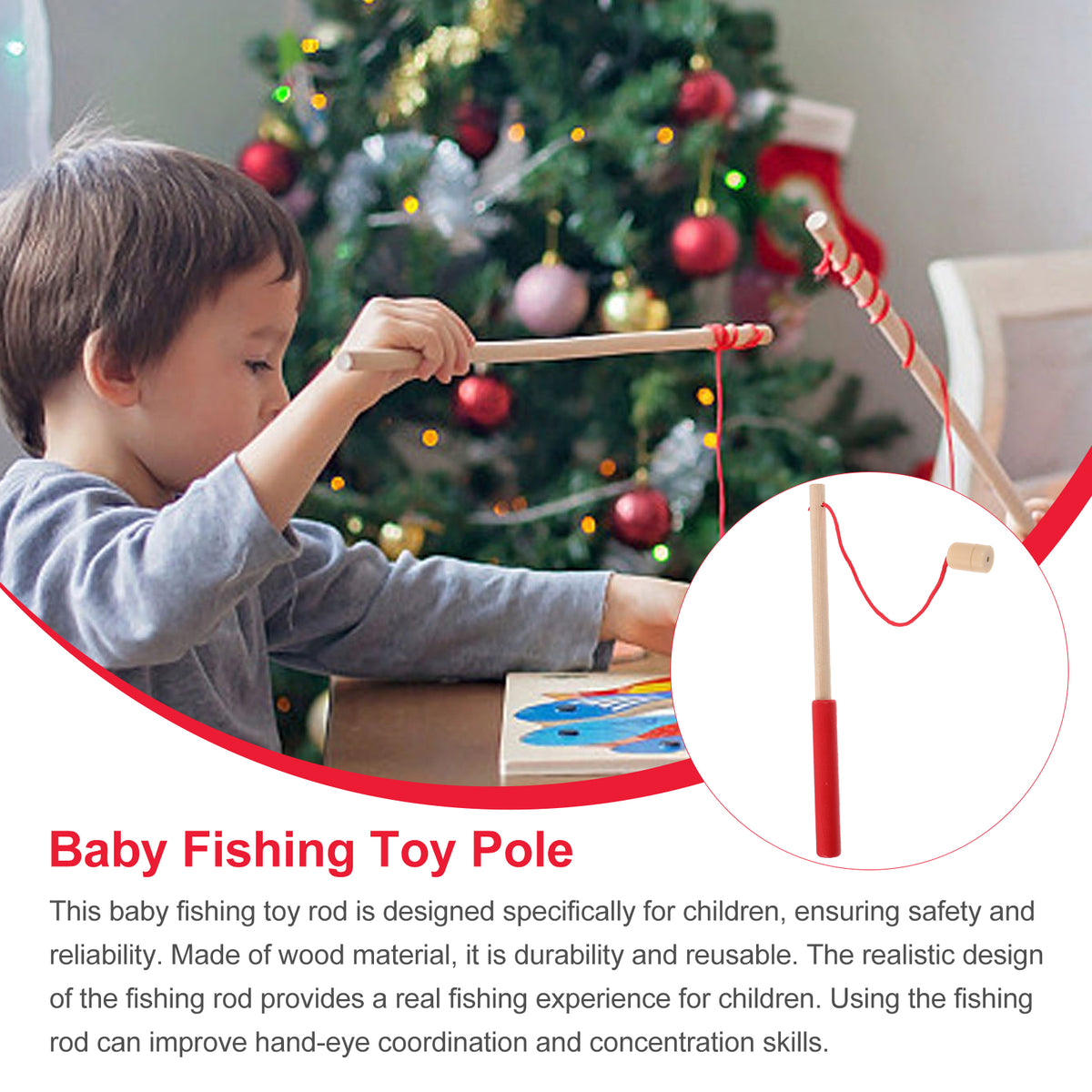 3pcs Kids Magnetic Wood Fishing Rod Toys Educational Playthings P1436