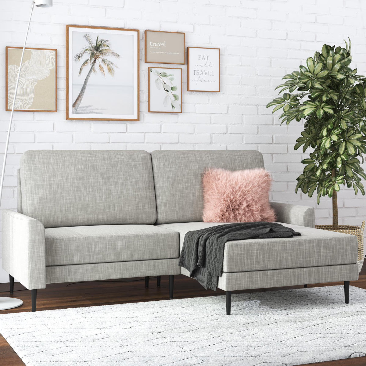 Light Gray Linen Upholstered Sectional Sofa H387494