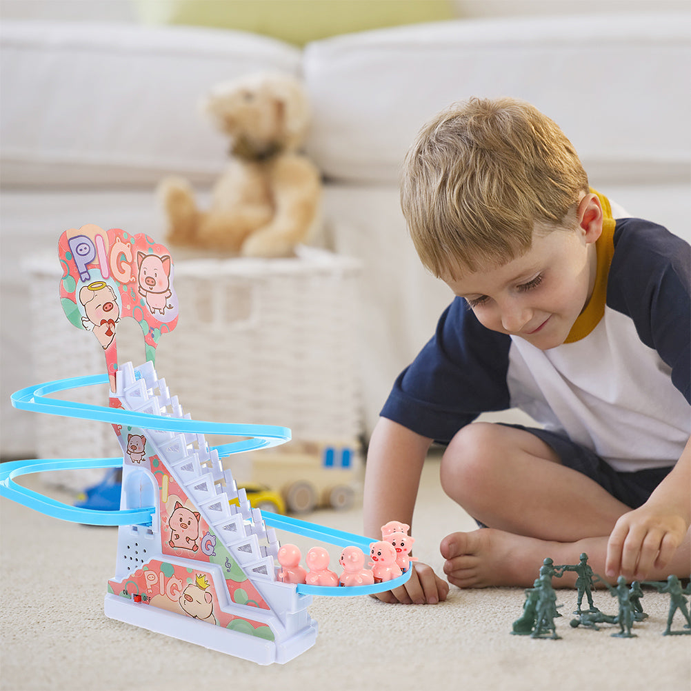 Piggy Sliding Toys Electric Piggy Climbing Stairs Tracks Slide Toy C291