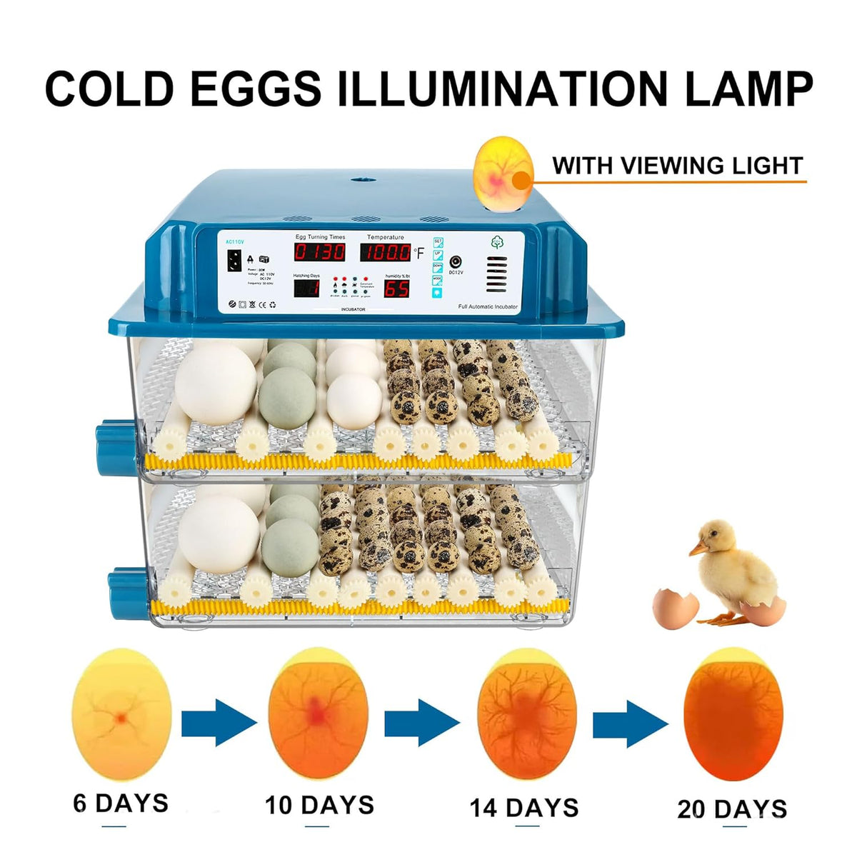 120 Egg Incubator Automatic Temperature Control Humidity Monitoring G991