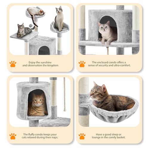 Dark Gray and White Multi-Level Cat Tree with Scratching Posts G73999