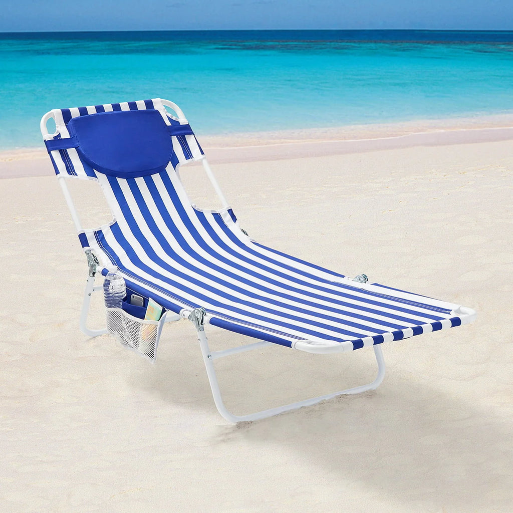 Blue & White Stripe Folding Beach Lounger J85812
