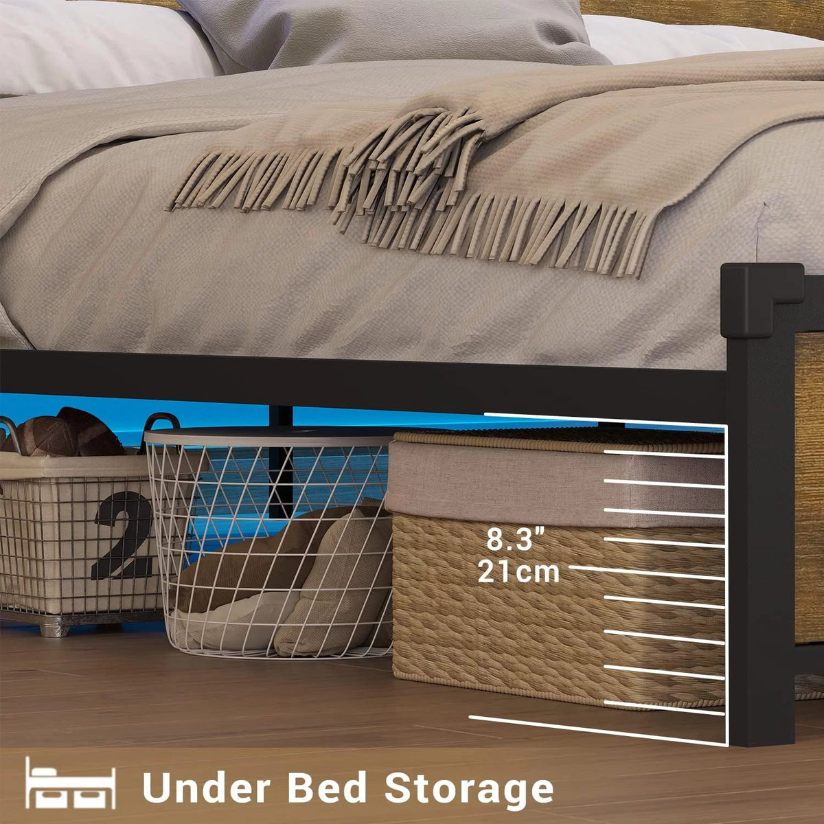 King Bed Frame with USB Ports and Outlets G48639