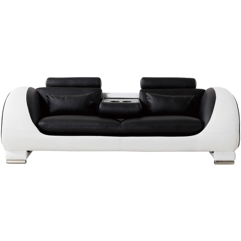Black and White Faux Leather Wooden Sofa with Headrest U3254