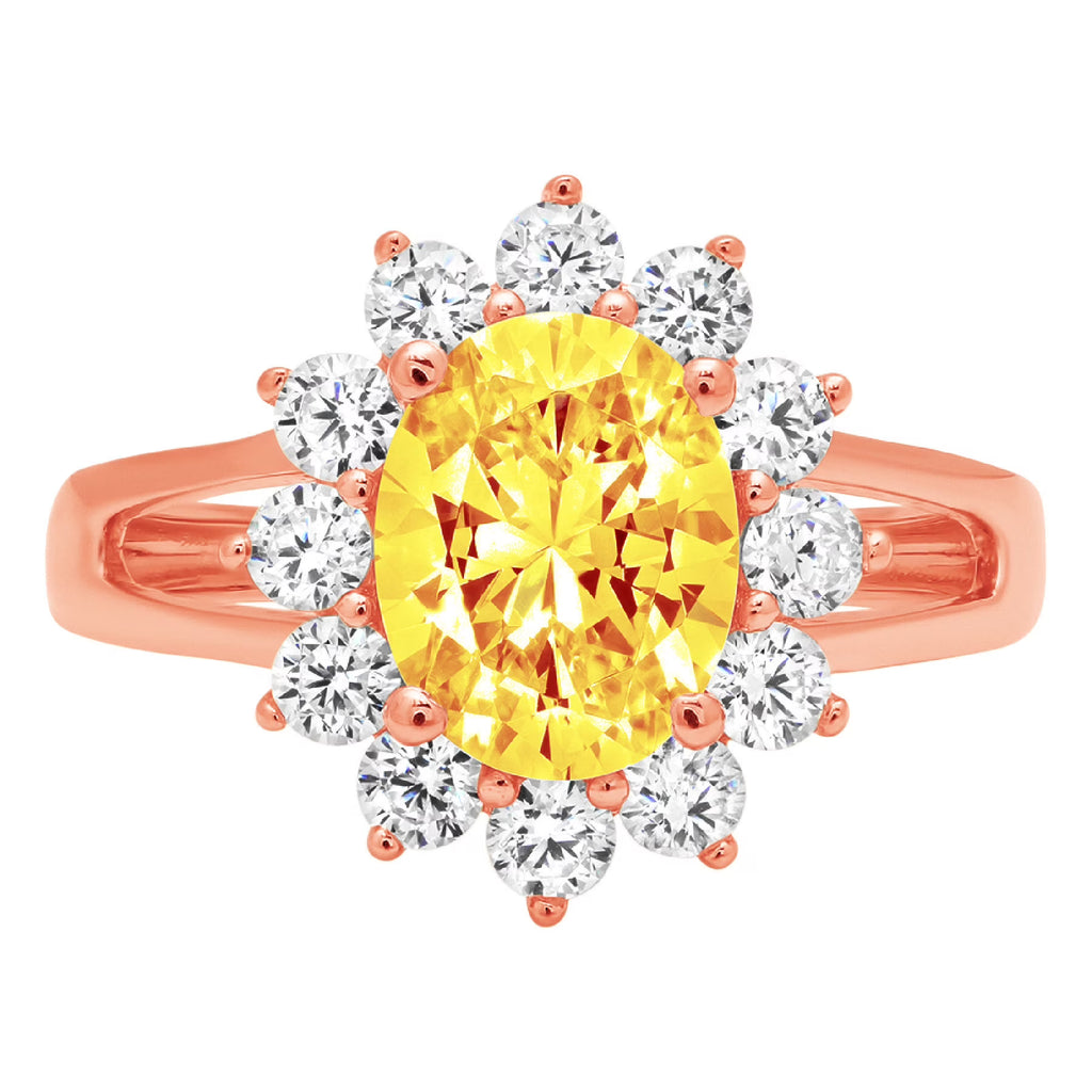 Oval Cut Yellow Citrine 14k Rose Gold Halo Ring Size 3.75 T4762