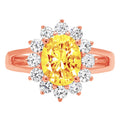 Oval Cut Yellow Citrine 14k Rose Gold Halo Ring Size 3.75 T4762