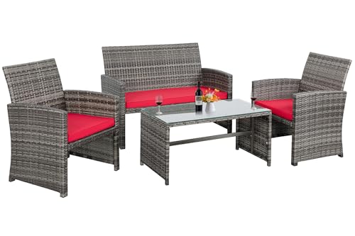 4 Piece Wicker Patio Furniture Set with Cushions H556295