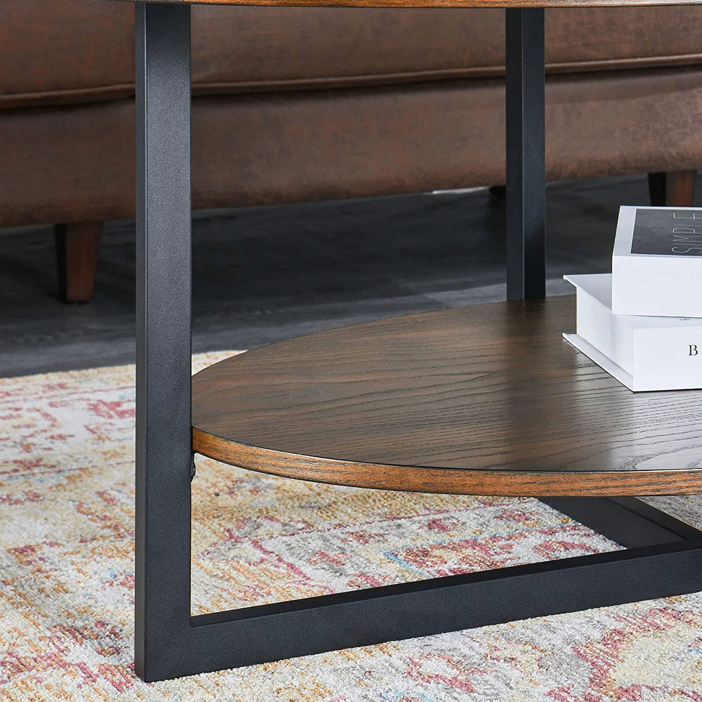 Wood Oval 2-Tier Coffee Table with Metal Legs D4423