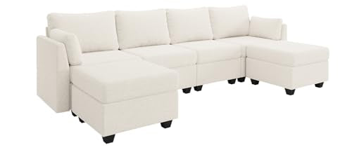 Beige 6 Seat Modular Sectional Sofa with Storage E47515