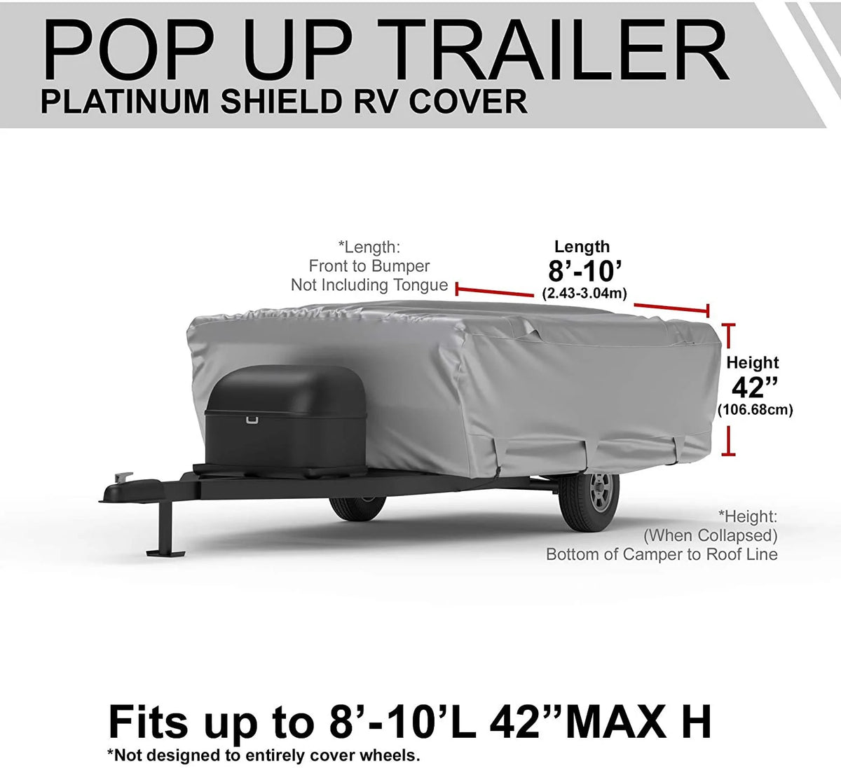 RV Cover for Pop Up Trailer 8' - 10' Long with Fleece Lining, Cable Lock, Storage Bag & Wind Straps X8922