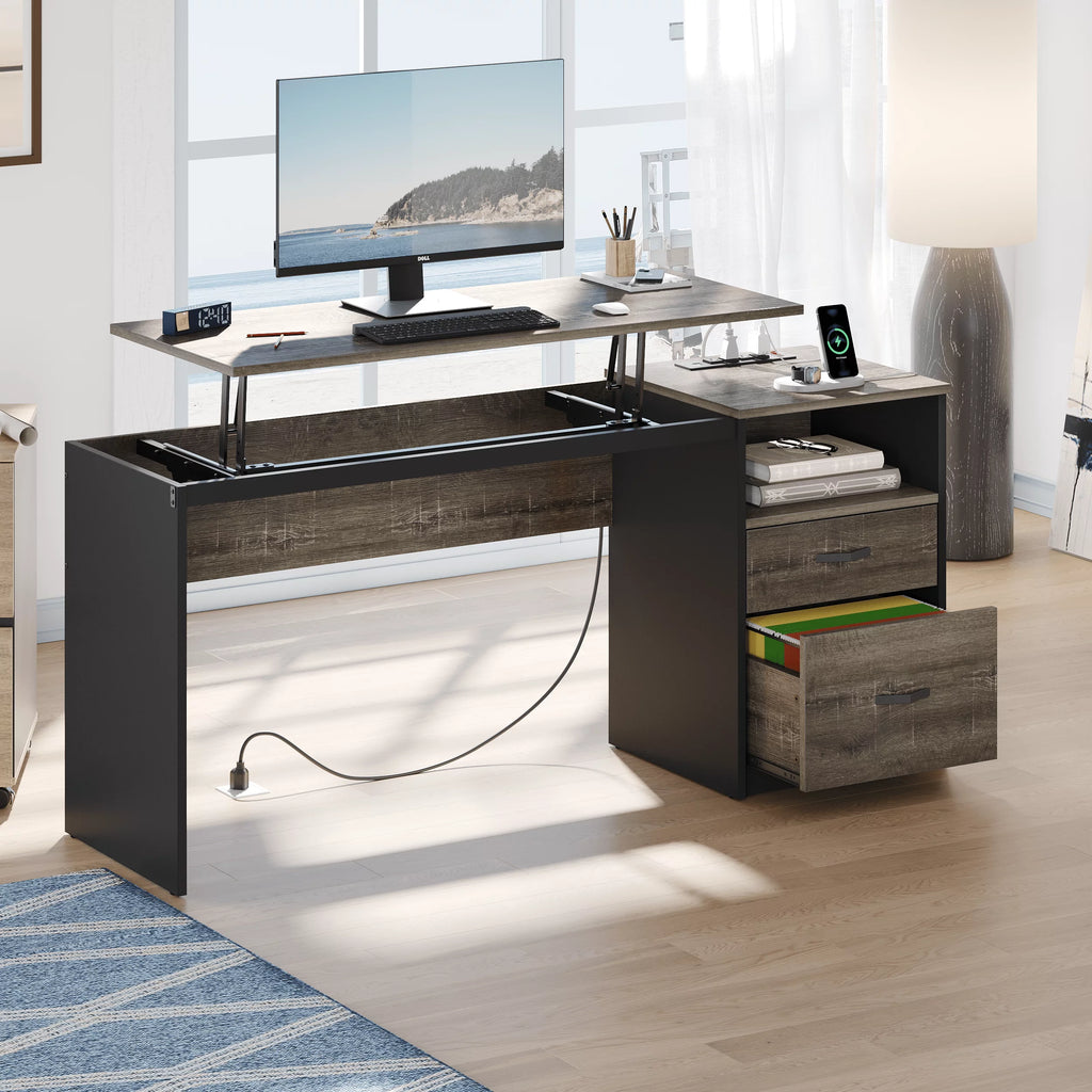 60" Gray Computer Desk with Drawers Q77615